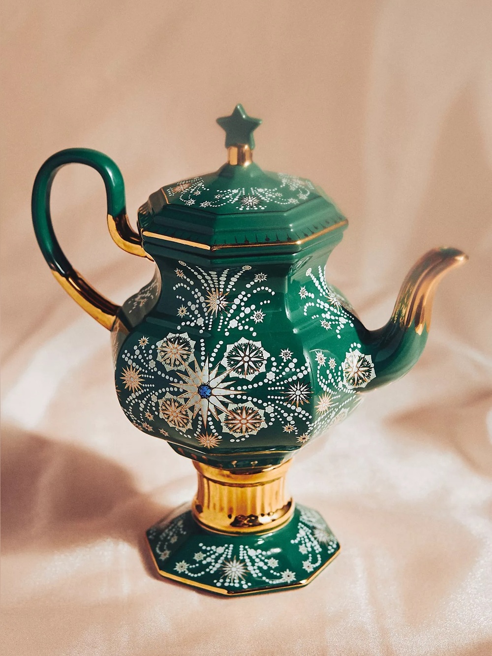 ANTHROPOLOGIE Catherine Martin Starry Night Teapot | Green White Gold